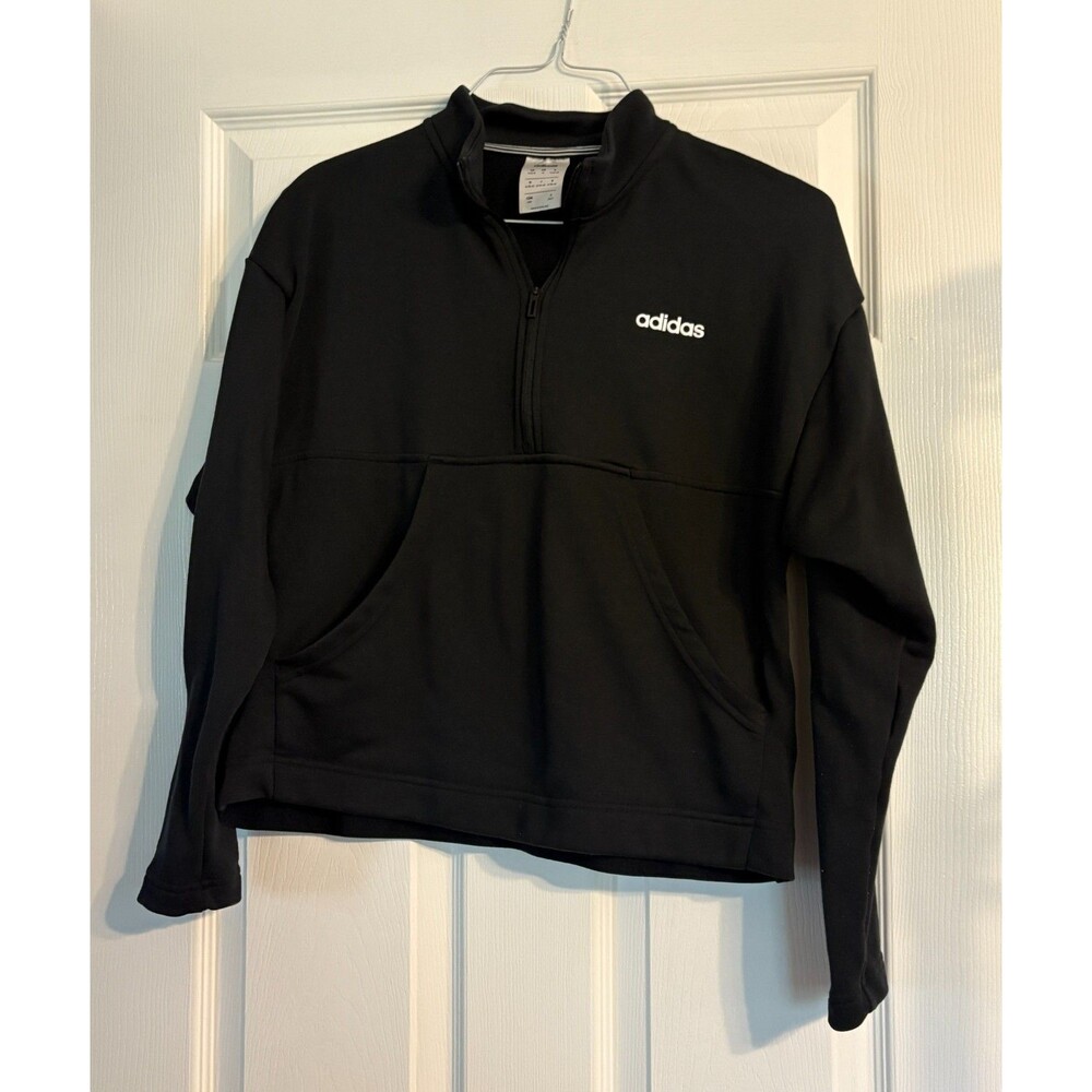 Adidas Originals Half Zip Cropped Sweatshirt Womens Medium Black Pockets